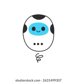 Flying AI Bot Character. Whimsical Robot with screen face, friendly tech mascots and chat tools. Doodle vector illustration