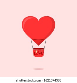 Flying Air Balloon with Heart Shape on Balloon vector Illustration