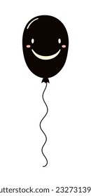 Flying air balloon with spooky face hand drawn Halloween illustration. Cartoon style flat design, isolated vector. Kid seasonal print, autumn holiday, trick or treat, costume party element, decoration