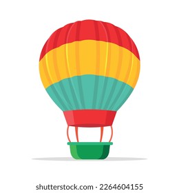 Flying airballon raster illustration poster of air transportation means transport in flat style cartoon design isolated on white background