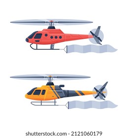 Flying Aircraft with Fluttering Blank Banner for Advertising in the Sky Vector Set