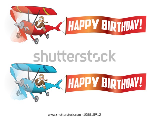 Flying Aircraft Happy Birthday Banner Stock Vector Royalty Free