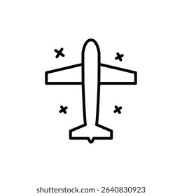 Flying Aircraft Icon Thin Line Outline Style from Top Perspective for Aviation or Tourism Use