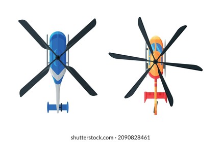 Aeronaves voladoras con motor de reacción y vista de hélice desde el conjunto de vectores superior