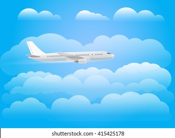 Flying aircraft in the sky. Flat design illustration