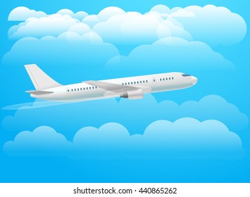 Flying aircraft in the sky. Flat design illustration