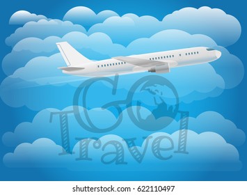 Flying aircraft in the sky. Go travel concept