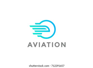 Flying Airplane abstract in Sun Circle Logo design vector template Linear style.
Aviation Aircraft company Logotype concept icon.