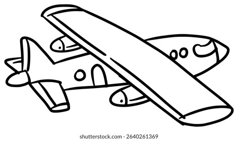 Flying Airplane or Aircraft Hand Drawn Sketch Line Art Clip Art