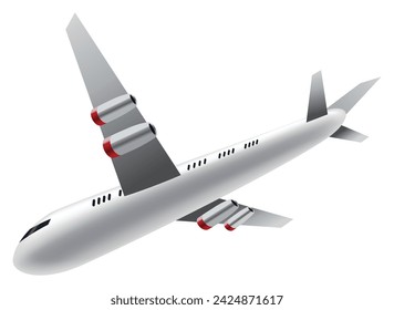 Flying airplane or airliner. Aircraft transport. Passenger flight jet airplane, aviation vehicle. Civil aircraft journey and aviation symbol. Wing flight transport