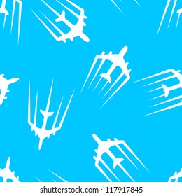 Flying airplane, Airliner jet, seamless wallpaper, vector illustration
