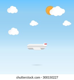flying airplane clouds and blue sky background -Vector