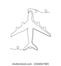 Fliegendes Flugzeug durchgehend eine Linie Kunst, einzelne Vektorgrafik auf weißem Hintergrund.