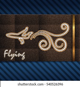 Flying airplane - embroidery machine stylized. Vector eps 10.