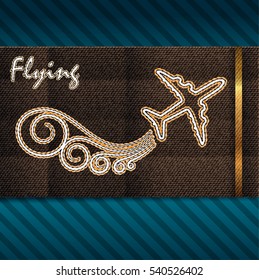Flying airplane - embroidery machine stylized. Vector eps 10.