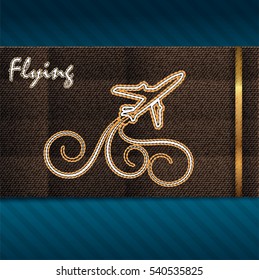 Flying airplane - embroidery machine stylized. Vector eps 10.