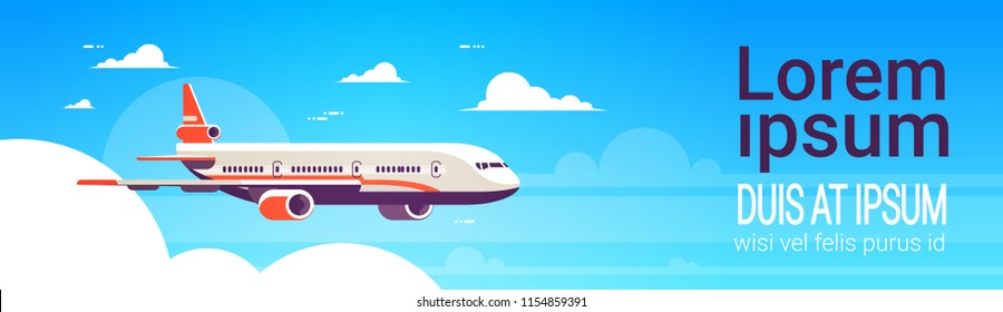 flying airplane express delivery shipping international transportation concept sky background flat horizontal banner copy space vector illustration