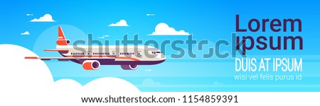 flying airplane express delivery shipping international transportation concept sky background flat horizontal banner copy space vector illustration