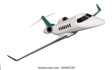 Flying a airplane front view on a white background