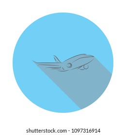 Flying airplane icon. Elements of airport in flat blue colored icon. Premium quality graphic design icon. Simple icon for websites, web design, mobile app, info graphics on white background