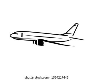 Flying Airplane Illustration with Silhouette Style 