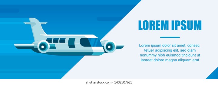 flying airplane international transportation concept sky background flat horizontal banner copy space vector illustration