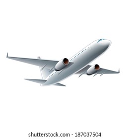 Flying airplane isolated on white photo-realistic vector illustration