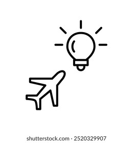 Flying airplane and light bulb. Setting high goals and achieving success through creativity and innovation. Pixel perfect, editable stroke icon