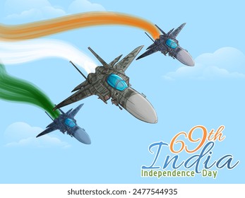 Flying airplane making national tricolor in the sky for 69th India Independence Day celebration.