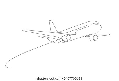 flying airplane minimalist continuous one line drawing thin line illustration