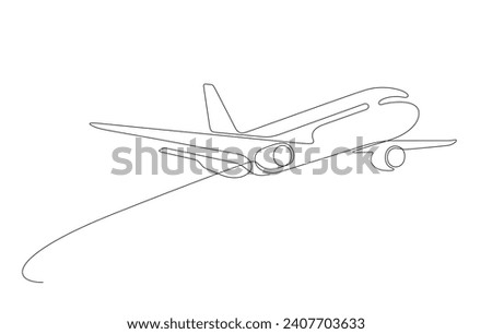 flying airplane minimalist continuous one line drawing thin line illustration