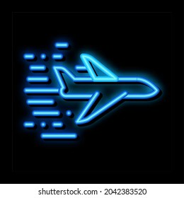 Flying Airplane neon light sign vector. Glowing bright icon Flying Airplane sign. transparent symbol illustration