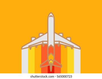 Flying airplane on the color background. Vector illustration
