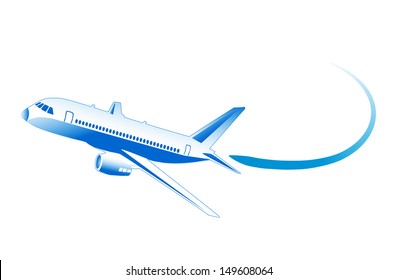 flying airplane on a white background