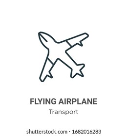 Icono vectorial del contorno del avión volador. Icono de avión de vuelo negro en línea delgada, ilustración de elemento simple vector plano del concepto de transporte editable trazo aislado en fondo blanco