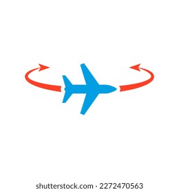 Flying airplane and semicircular arrows. 