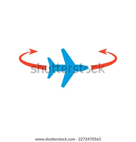 Flying airplane and semicircular arrows. 