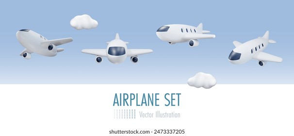 Fliegendes Flugzeug am Himmel. 3D-Design-Elemente für Reisen und Transport. Nette Zeichentrickfigur. Vektorgrafik.