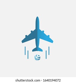 Flying airplane and sphere sign can be used as icon logo design template