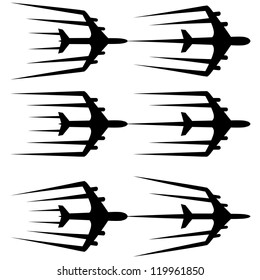 Flying airplane  stylized vector illustration.  Airliner, jet.