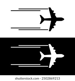 Avión volador - Ilustración vectorial estilizada. sobre un fondo blanco y negro. Elemento de diseño aislado.