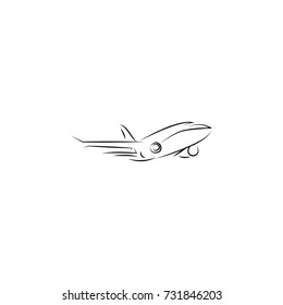 Flying airplane - stylized vector illustration icon on white background