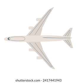 flying airplane top view in flat style, vector