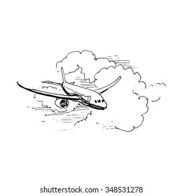Flying airplane. Vector illustration isolated on white background
