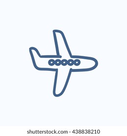 Flying airplane vector sketch icon isolated on background. Hand drawn Flying airplane icon. Flying airplane sketch icon for infographic, website or app.