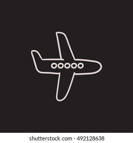 Flying airplane vector sketch icon isolated on background. Hand drawn Flying airplane icon. Flying airplane sketch icon for infographic, website or app.