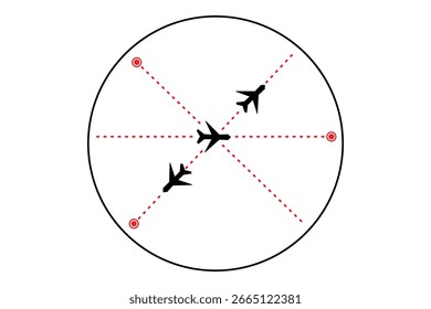 Flying airplanes world map abstract vector background - flying white airplanes routes on blue background - Air travel concept