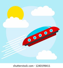 Flying alien ship concept background. Flat illustration of flying alien ship vector concept background for web design