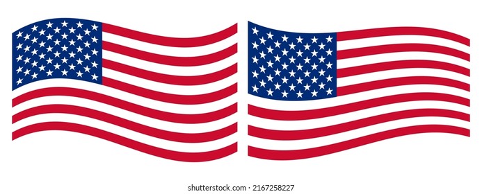 Flying American flag over white background.