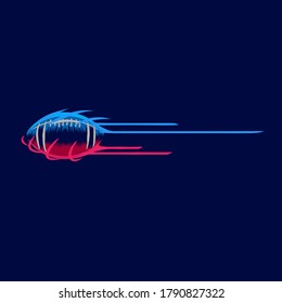 The flying american football ball pop art line logo.  Colorful design with dark background. Abstract vector illustration. Isolated black background for t-shirt, poster, clothing, merch, apparel